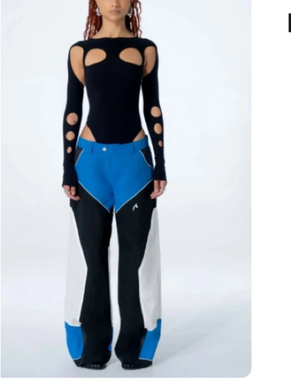 Colorblock Wide-Leg Women’s Pants in Blue, Black & White